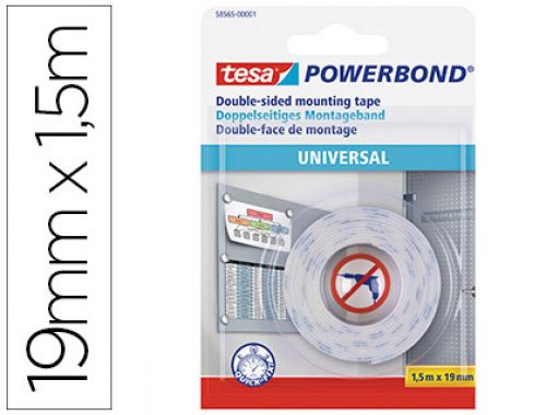 Fita adesiva tesa dupla face powerbond universal uso interior 1,5 m x 19 mm , Tesa , 62916 , 4042448280596